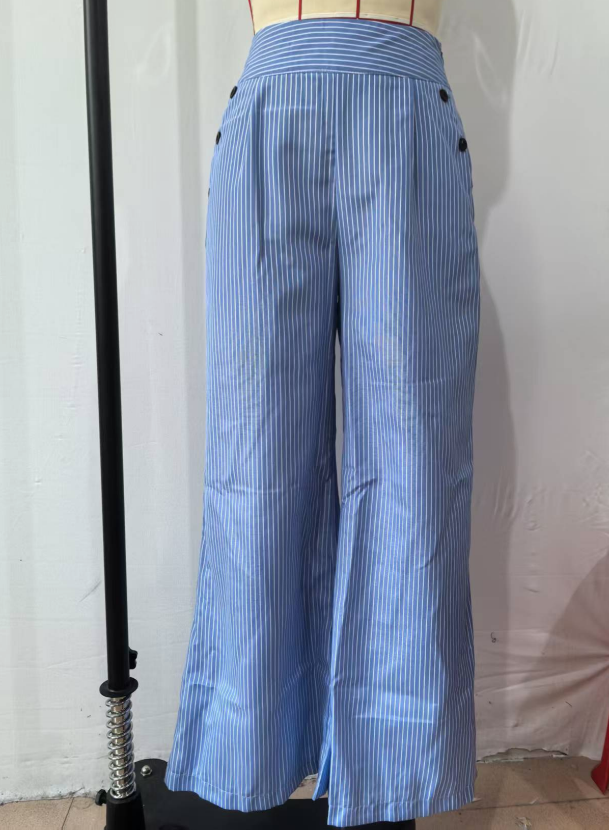 Pinstripe Wide Leg High Waist Pants - SkyBlue
