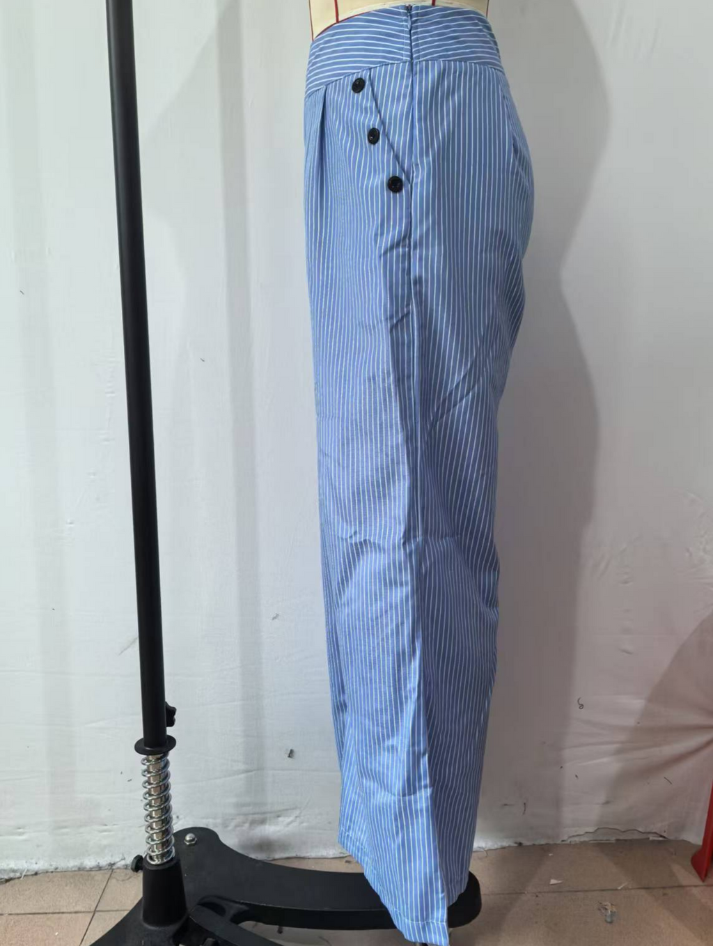 Pinstripe Wide Leg High Waist Pants - SkyBlue - 1