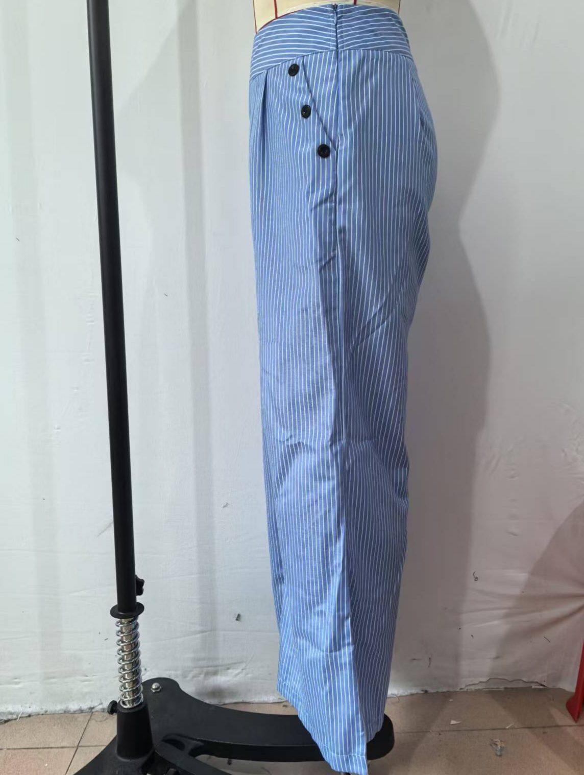 Pinstripe Wide Leg High Waist Pants - SkyBlue - 1
