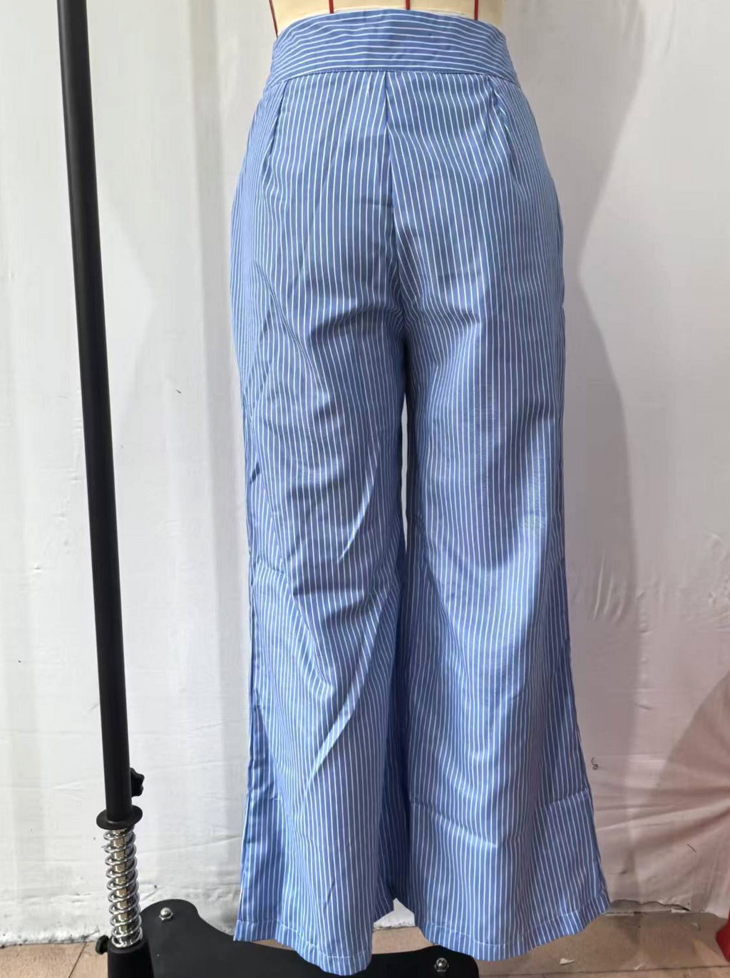 Pinstripe Wide Leg High Waist Pants - SkyBlue - 2