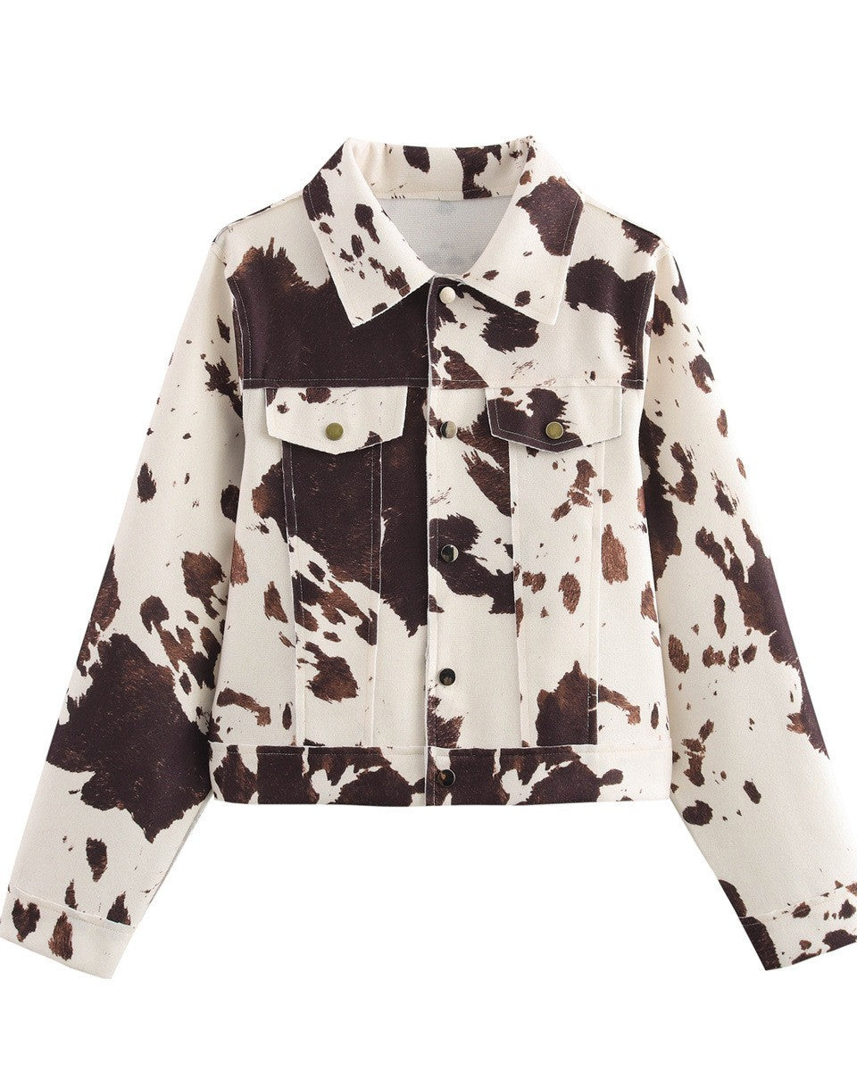 Cow Print Cropped Trucker Jacket - Color - 1