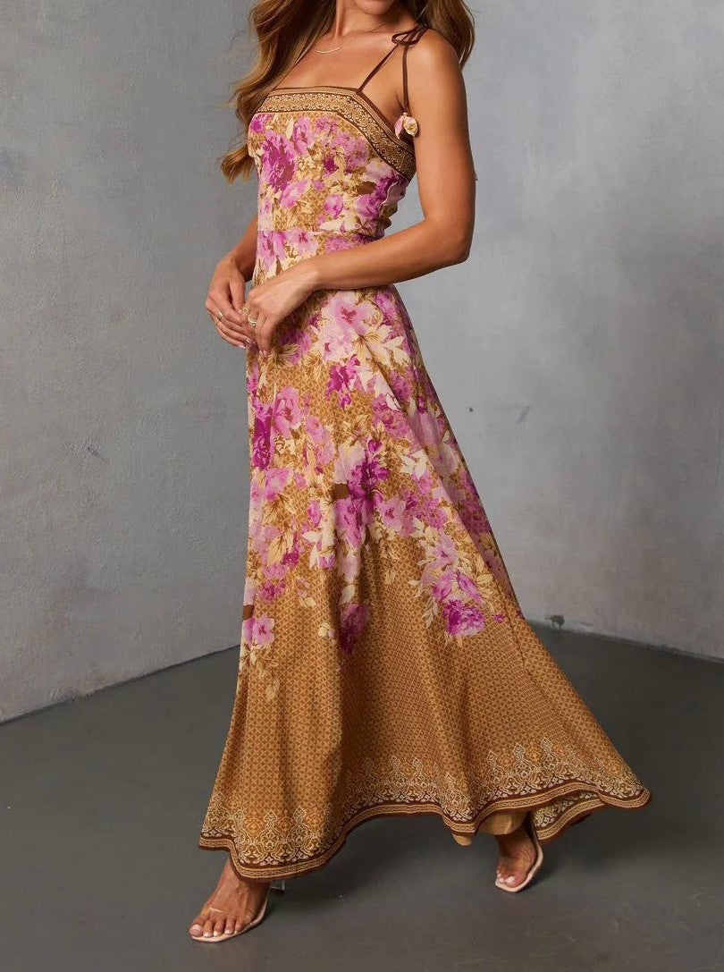 Floral Print Smocked Maxi Slip Dress
