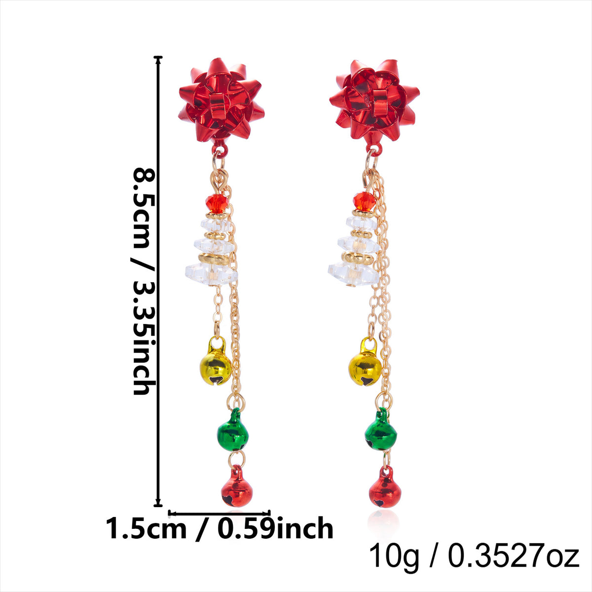 Jingle Bell Dangle Earrings with Tree and Bow Charms - NO-1