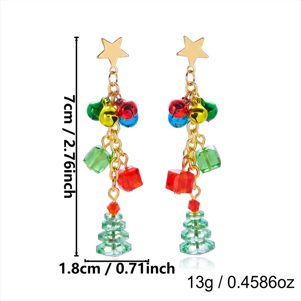 Jingle Bell Dangle Earrings with Tree and Bow Charms - NO-2
