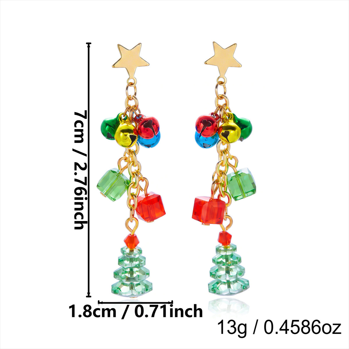 Jingle Bell Dangle Earrings with Tree and Bow Charms - NO-2