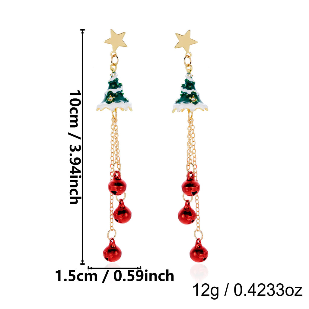 Jingle Bell Dangle Earrings with Tree and Bow Charms - NO-3