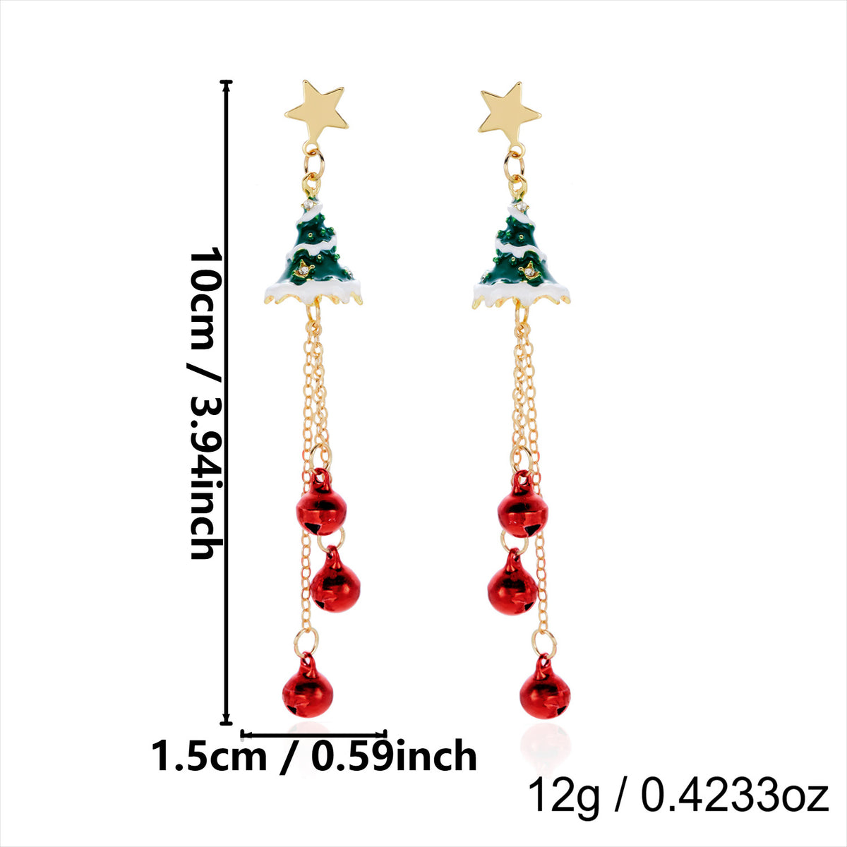 Jingle Bell Dangle Earrings with Tree and Bow Charms - NO-3