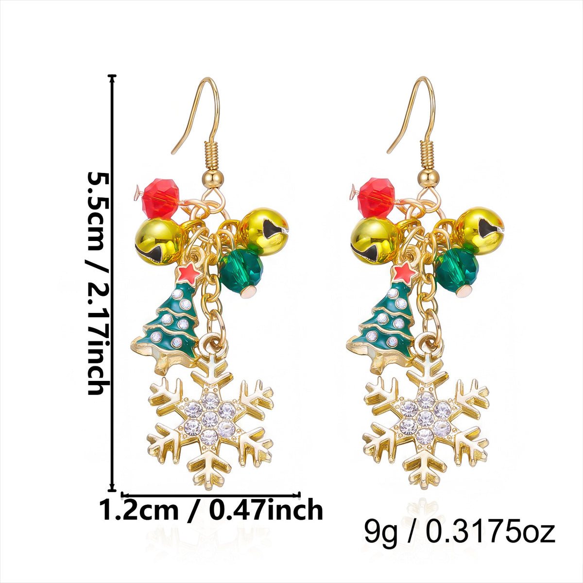 Jingle Bell Dangle Earrings with Tree and Bow Charms - NO-4