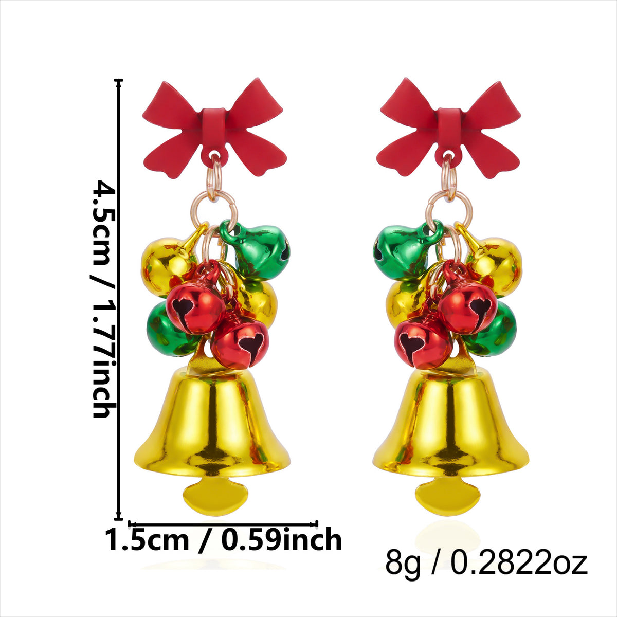 Jingle Bell Dangle Earrings with Tree and Bow Charms - NO-5 - 1