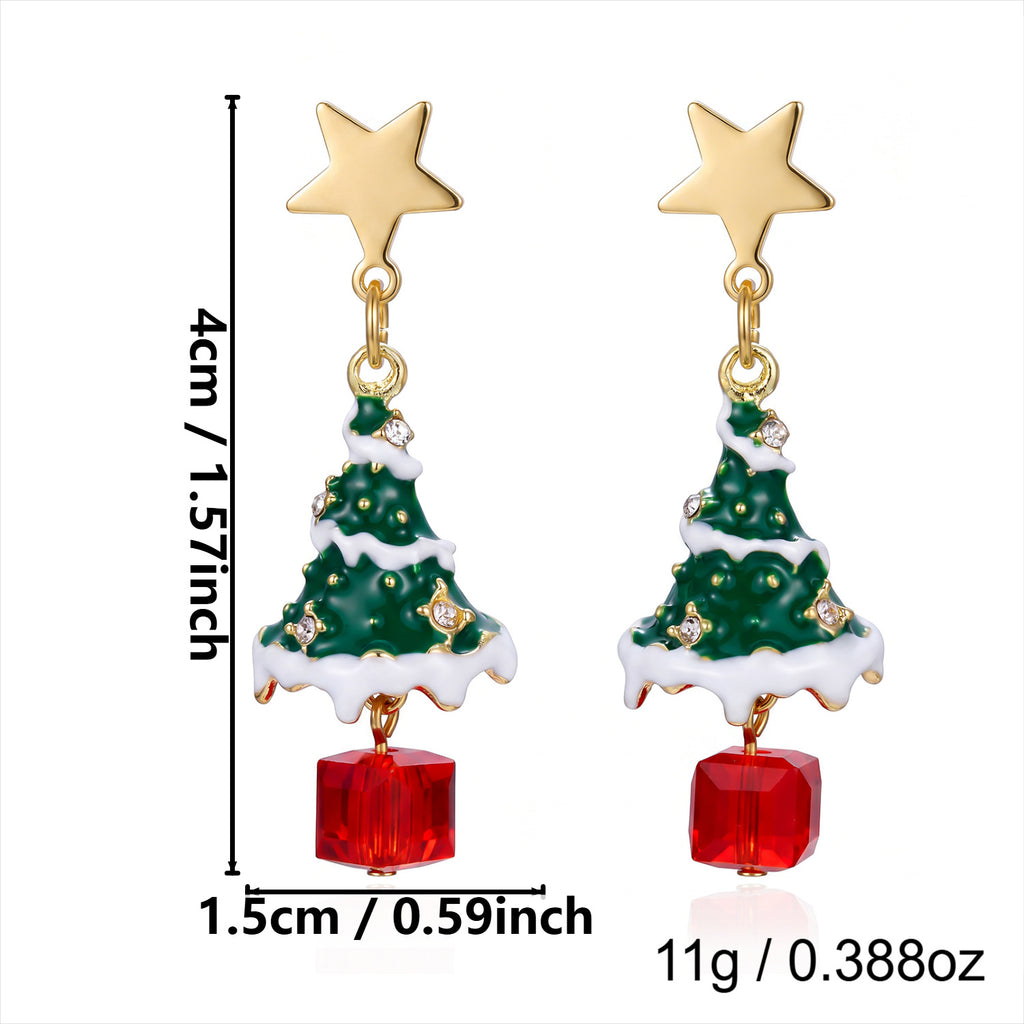 Jingle Bell Dangle Earrings with Tree and Bow Charms - NO-7