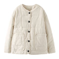 Collarless Quilted Button Front Jacket - White