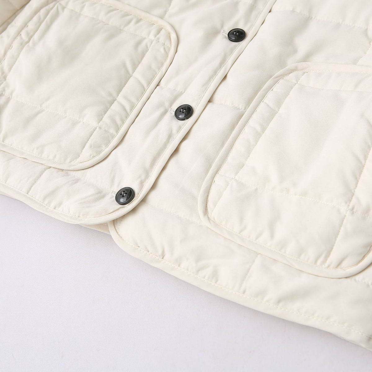 Collarless Quilted Button Front Jacket - White - 3