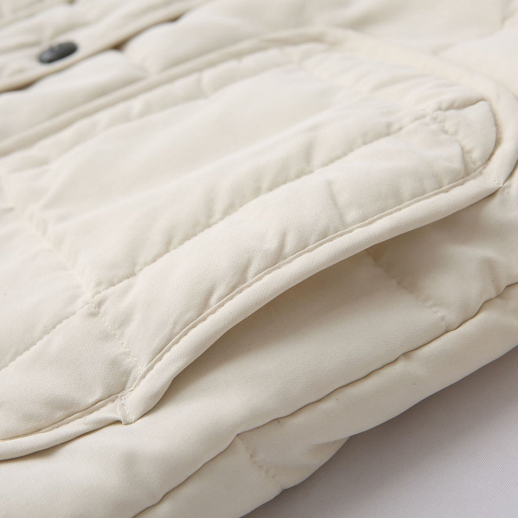 Collarless Quilted Button Front Jacket - White - 4