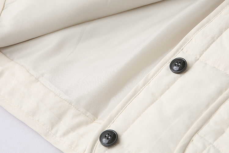 Collarless Quilted Button Front Jacket - White - 7