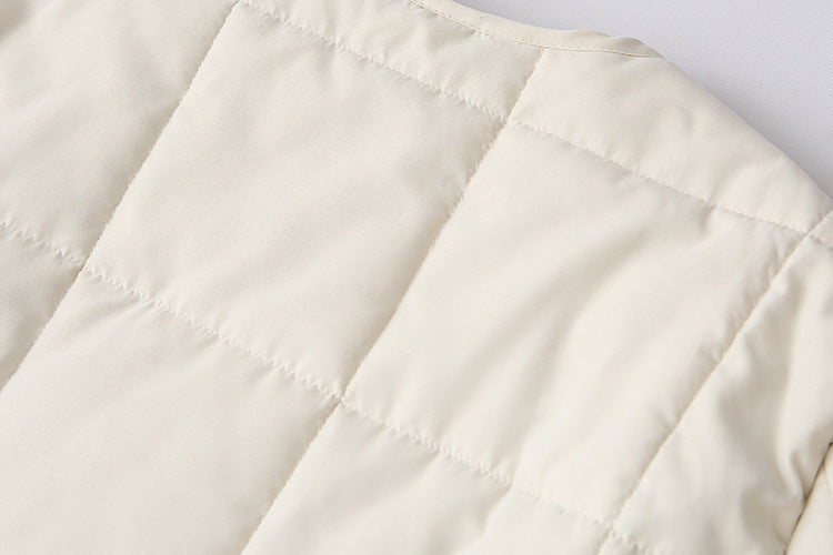 Collarless Quilted Button Front Jacket - White - 8