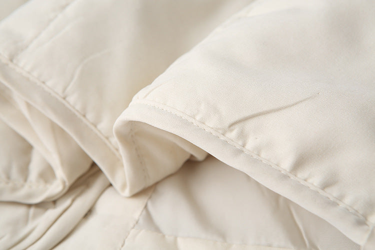 Collarless Quilted Button Front Jacket - White - 9