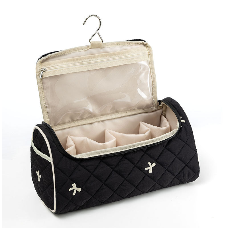 Quilted Hanging Travel Toiletry Organizer Bag - Black