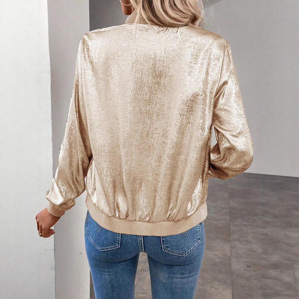 Ribbed Trim Zip Front Bomber Jacket - view 1