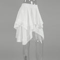 Tiered Ruffle Lace Trim High Low Mini Skirt - White