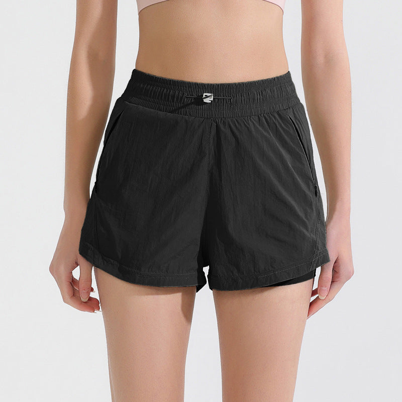 Curved Hem Lined Running Shorts With Zip Pocket - Black