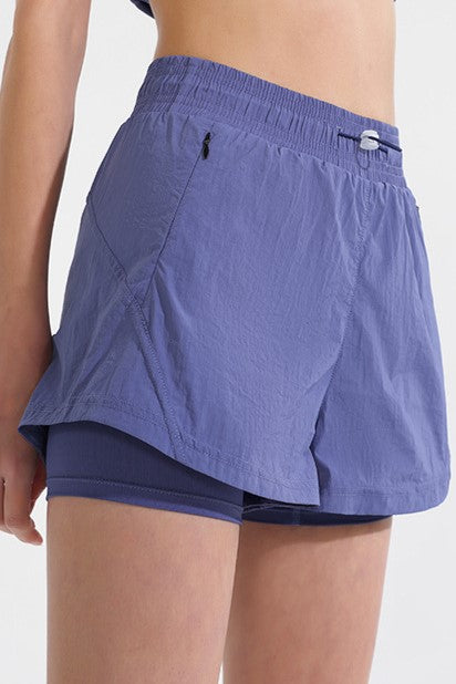 Curved Hem Lined Running Shorts With Zip Pocket - Blue - 3