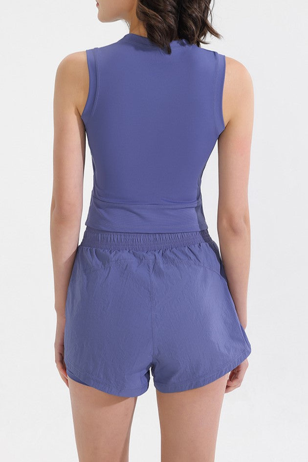Curved Hem Lined Running Shorts With Zip Pocket - Blue - 6