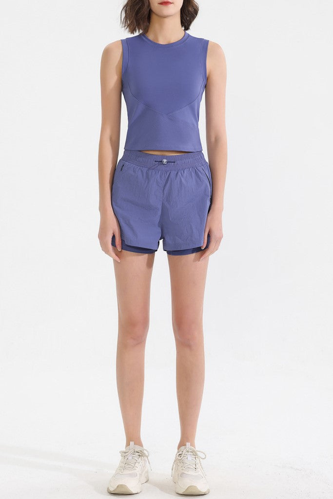 Curved Hem Lined Running Shorts With Zip Pocket - Blue - 7