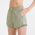 Curved Hem Lined Running Shorts With Zip Pocket - Sage