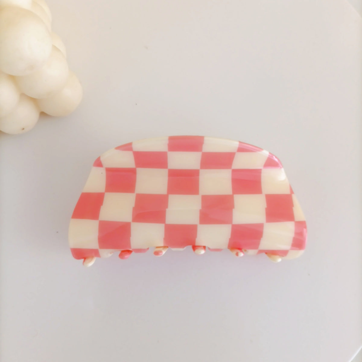 Checkerboard Half Moon Hair Claw Clip - Pink