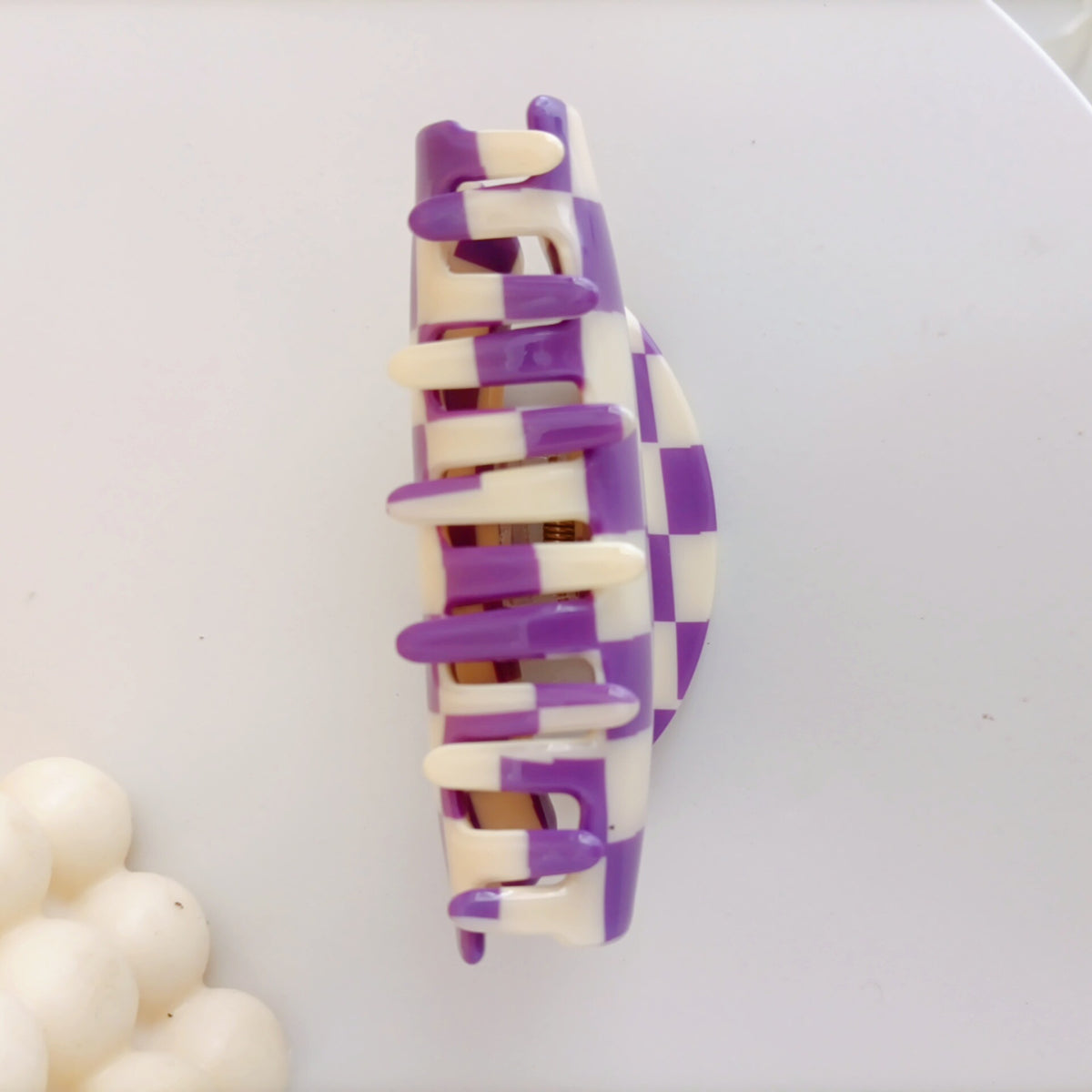 Checkerboard Half Moon Hair Claw Clip - Purple