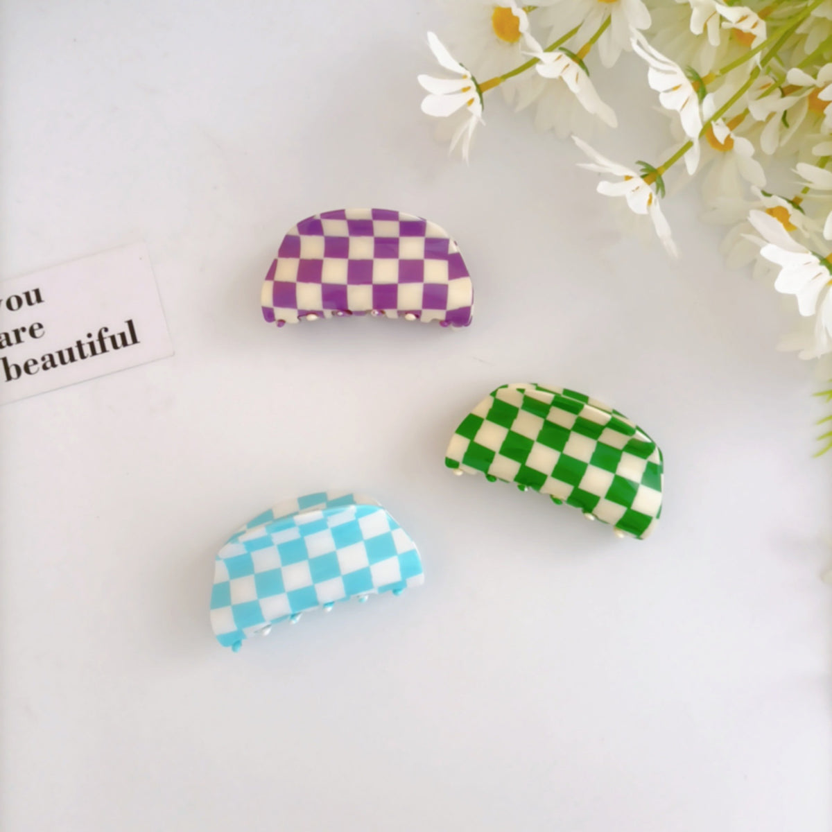 Checkerboard Half Moon Hair Claw Clip - view 2