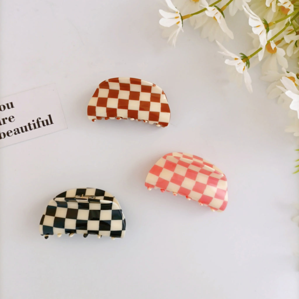 Checkerboard Half Moon Hair Claw Clip - view 3