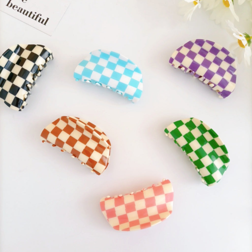 Checkerboard Half Moon Hair Claw Clip - view 4