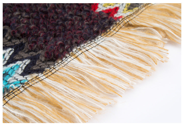 Boho Zigzag Knit Fringe Poncho Wrap - Blue - 4