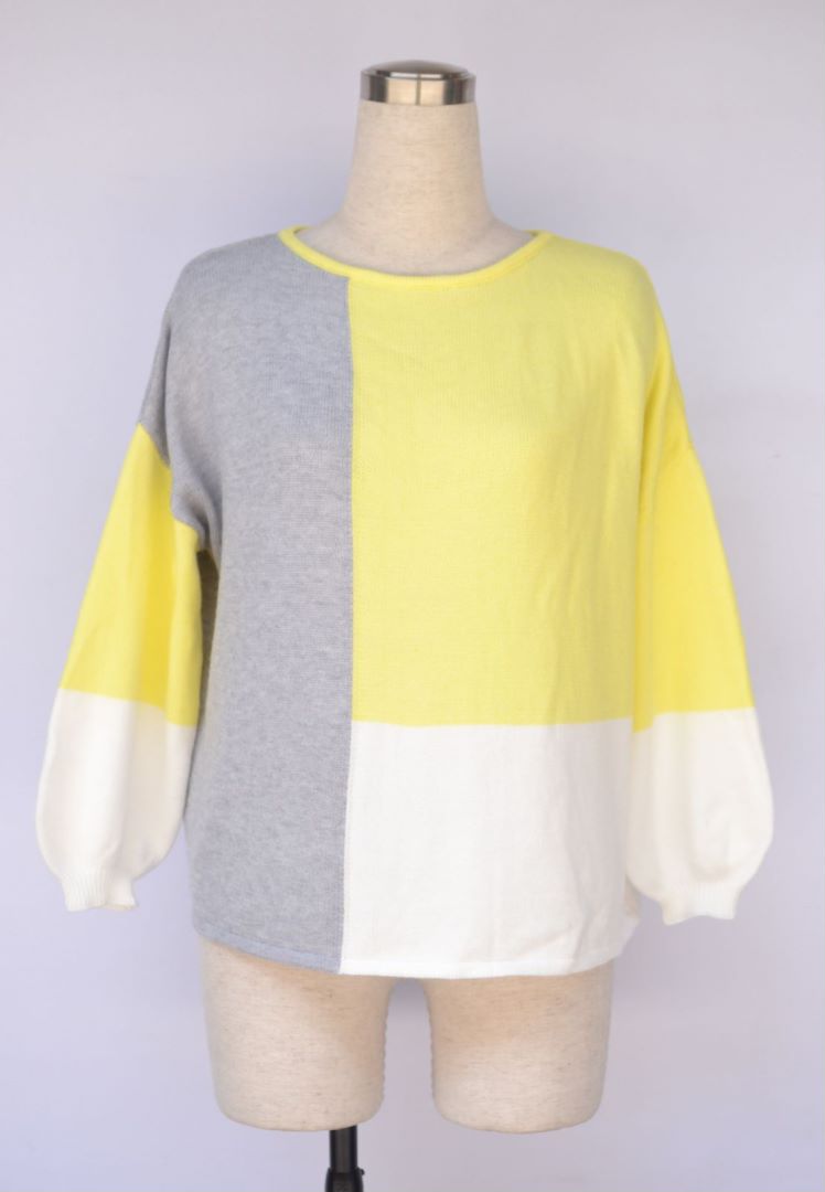 Colorblock Patchwork Drop Shoulder Knit Sweater - Yellow