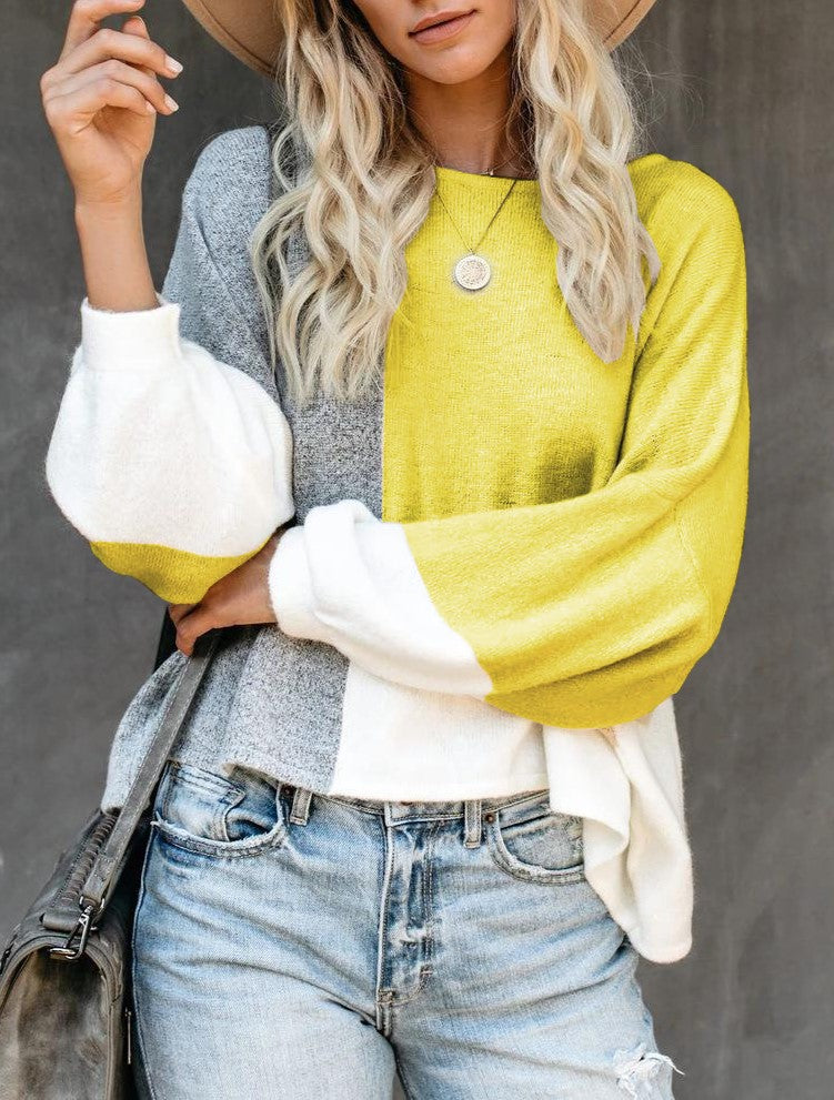 Colorblock Patchwork Drop Shoulder Knit Sweater