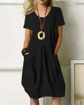 Cocoon Hem Pocket Midi T Shirt Dress - Black