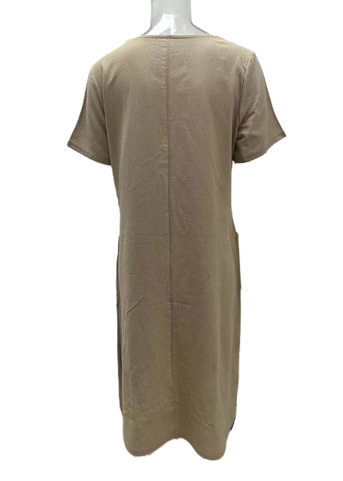Cocoon Hem Pocket Midi T Shirt Dress - Khaki - 1