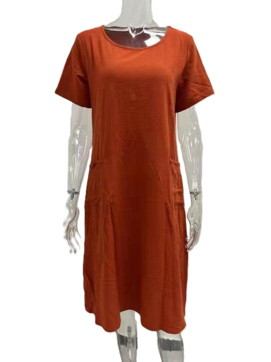 Cocoon Hem Pocket Midi T Shirt Dress - Orange