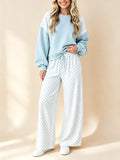 Dot Patchwork Sweatshirt and Wide Leg Pants Set - Blue