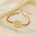 Tree Of Life Zircon Medallion Bracelet - Gold