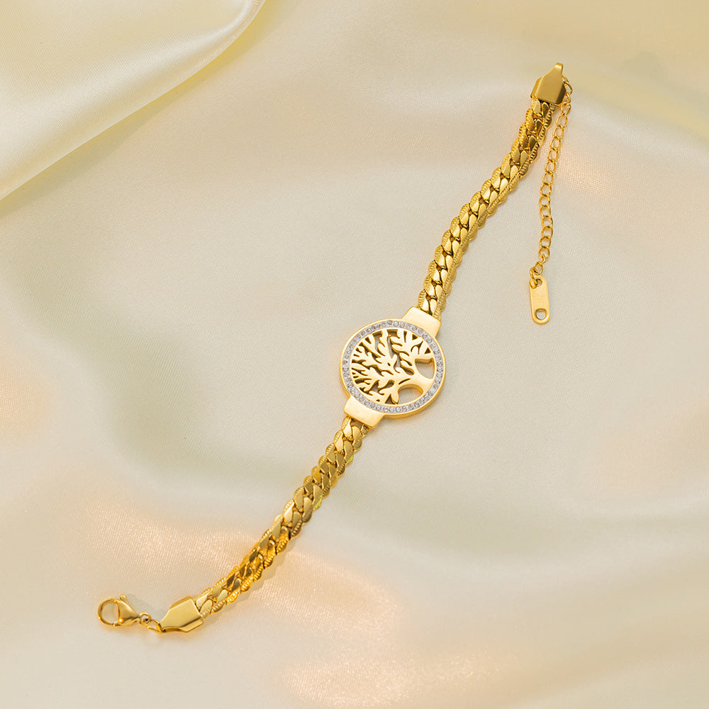 Tree Of Life Zircon Medallion Bracelet - Gold - 2