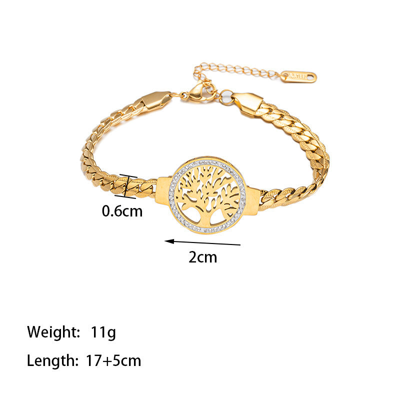 Tree Of Life Zircon Medallion Bracelet - Gold - 3