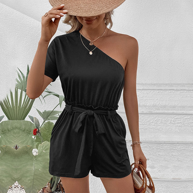 One Shoulder Tie Waist Romper