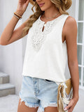 Crochet Lace Notch Neck Sleeveless Tank Top - White