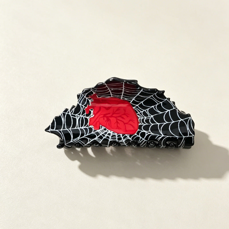 Hair Claw Clip With Etched Spiderweb Design - S_2.95in