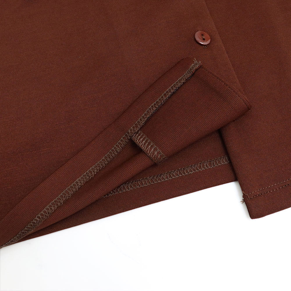 Cropped Button Shirt and Knee Slit Trouser Set - Brown - 10