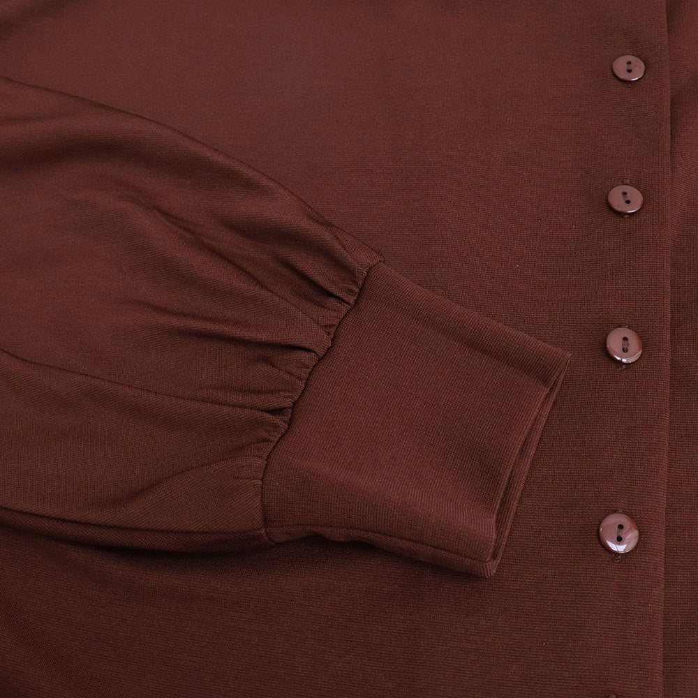 Cropped Button Shirt and Knee Slit Trouser Set - Brown - 9