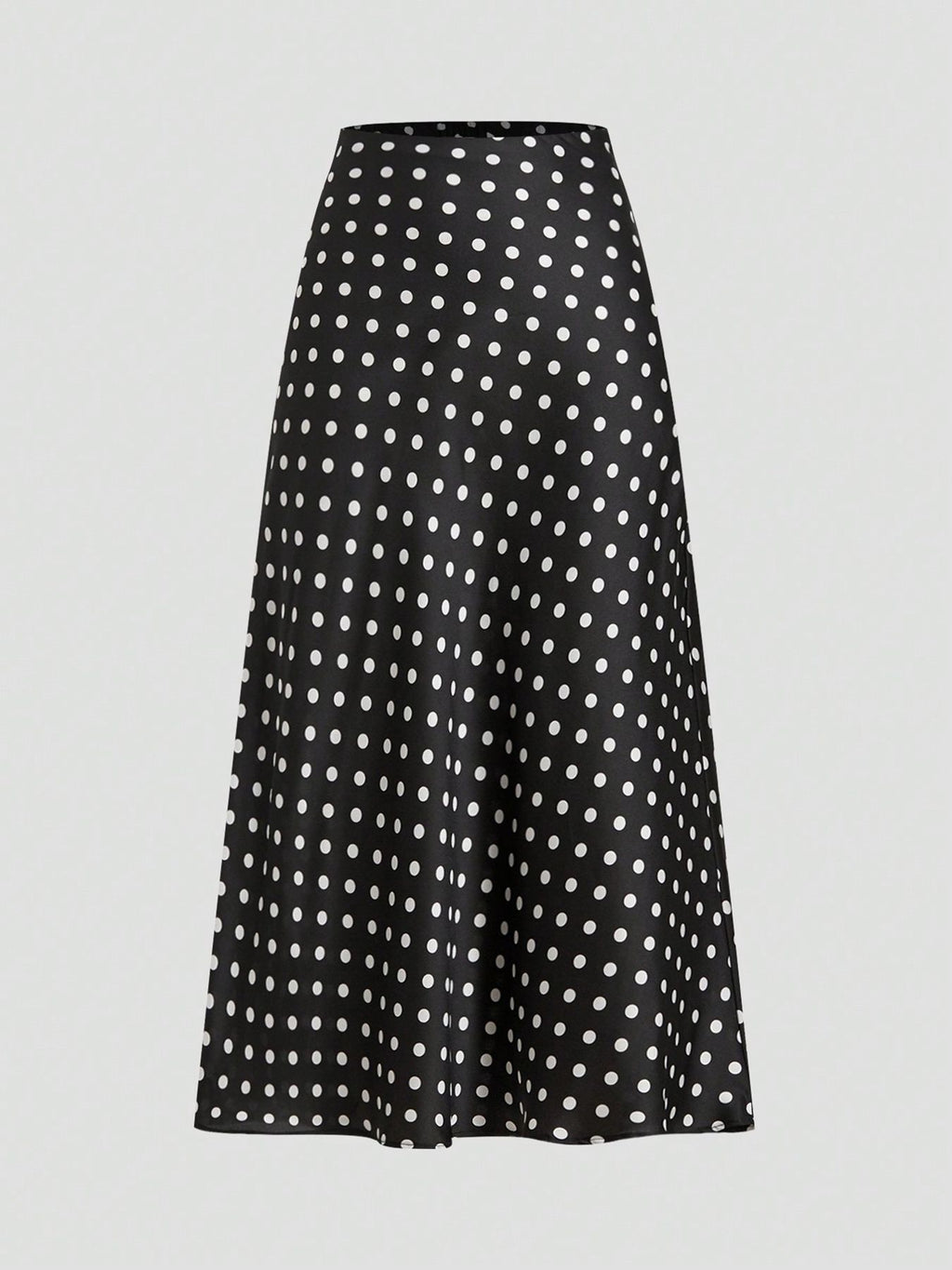 Polka Dot Satin Bias Cut Midi Skirt - Black
