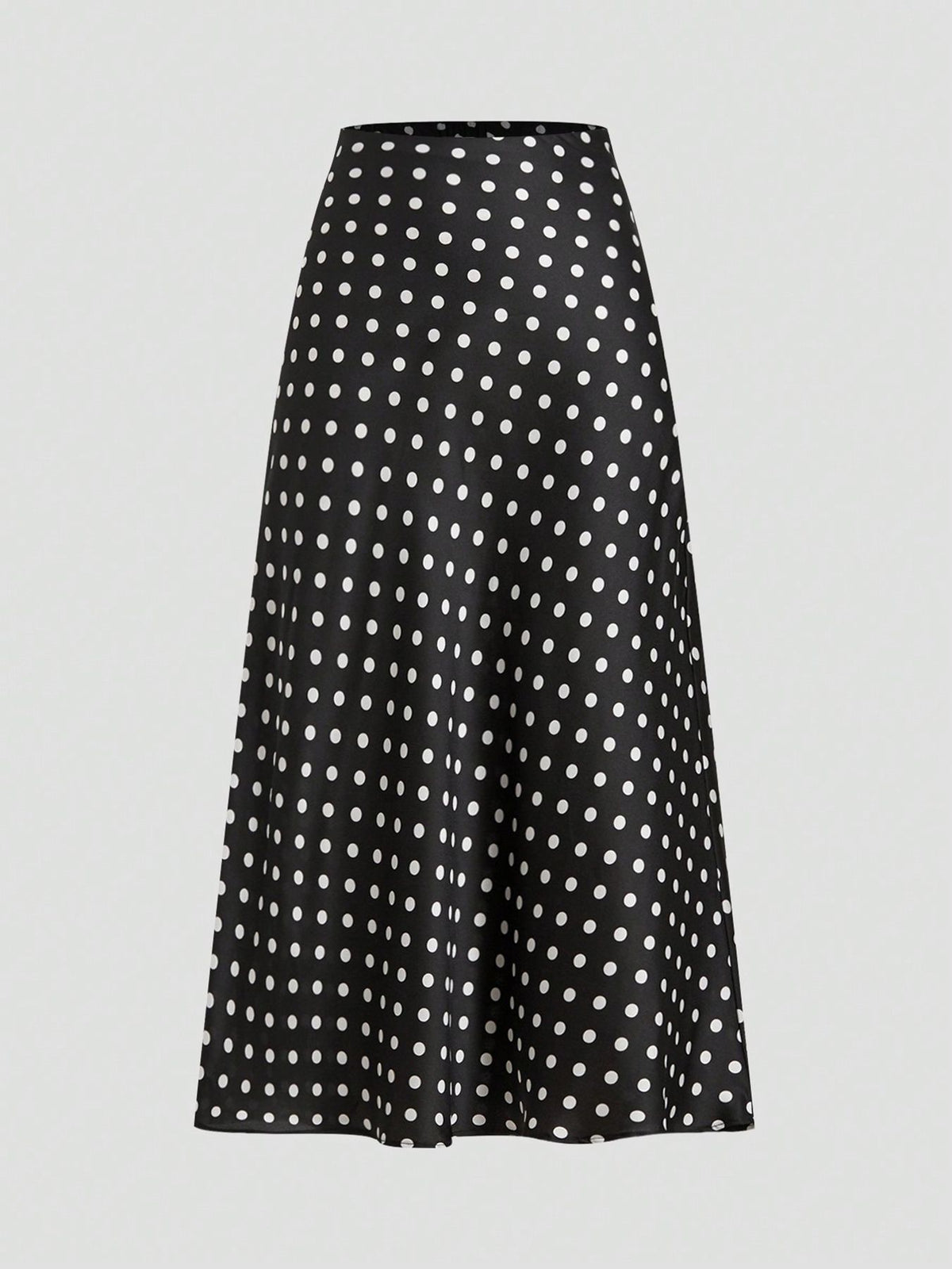 Polka Dot Satin Bias Cut Midi Skirt - Black